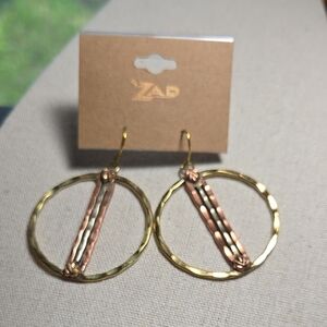 Zad Mixed Metals Hoop Dangler Earrings New On Card